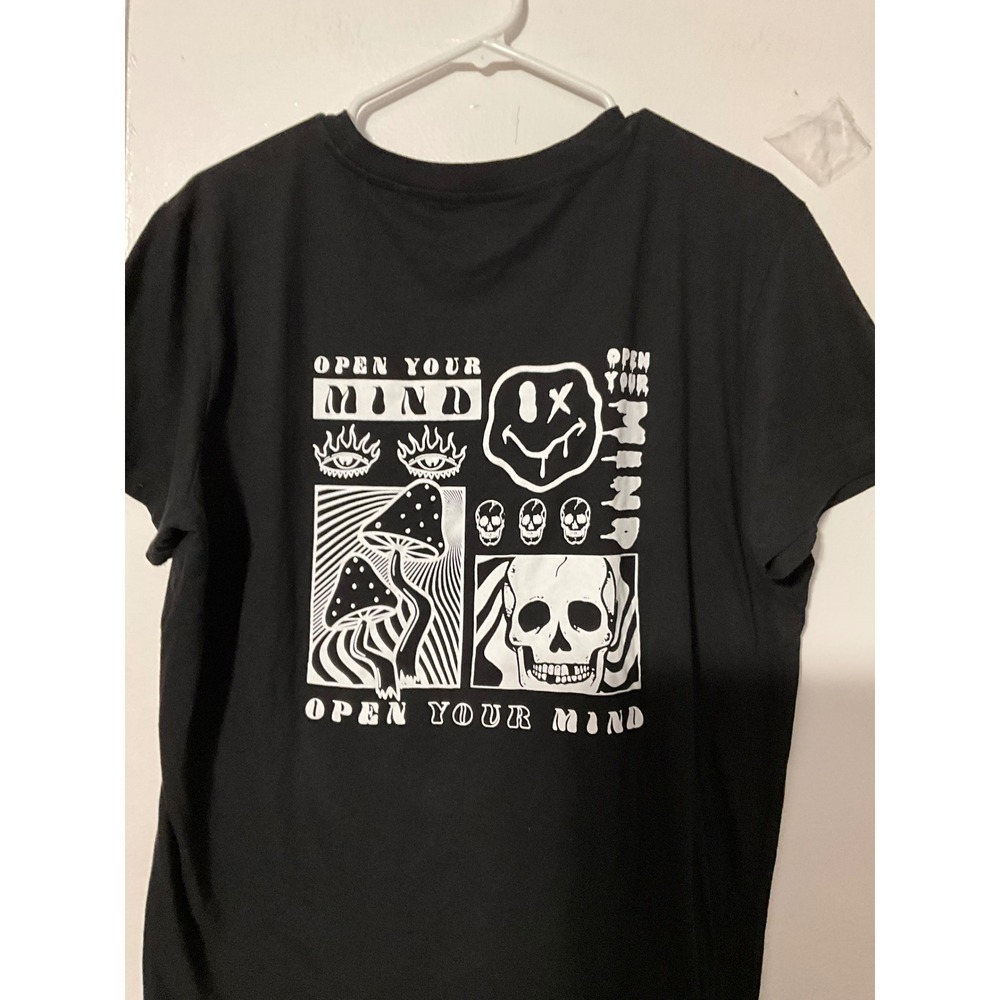 Taco Tuesday Open Your Mind Graphic Tee Black Skull Mushroom Shirt Mens M
